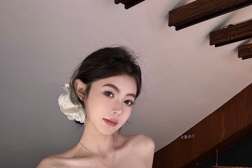 Crop Accent / Striped Tube Waist Leg Bow Wide Pants High Top Plain