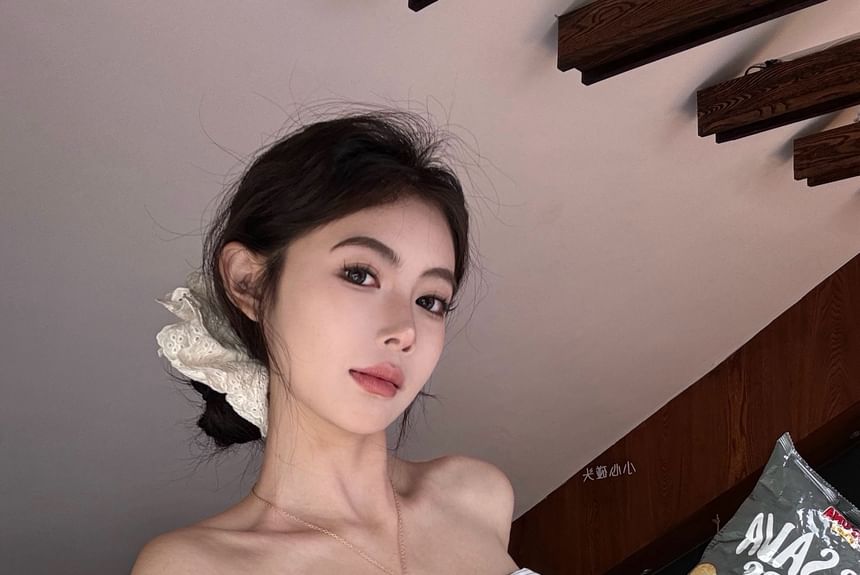 Crop Accent / Striped Tube Waist Leg Bow Wide Pants High Top Plain