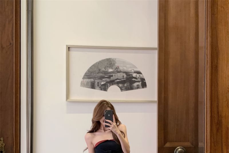 Plain Wide Leg Pants Crop Tone Tie Front Top Waist / Two Low Tube