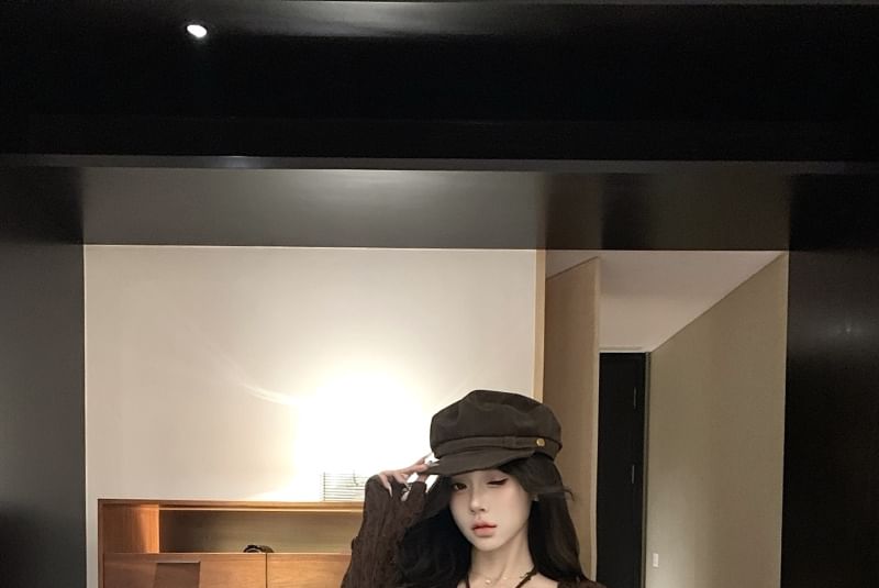 Ruffle Top Midi Trim Dress Butterfly Strapless Sleeve Long Front Tie Bodycon Print / V-Neck Plain