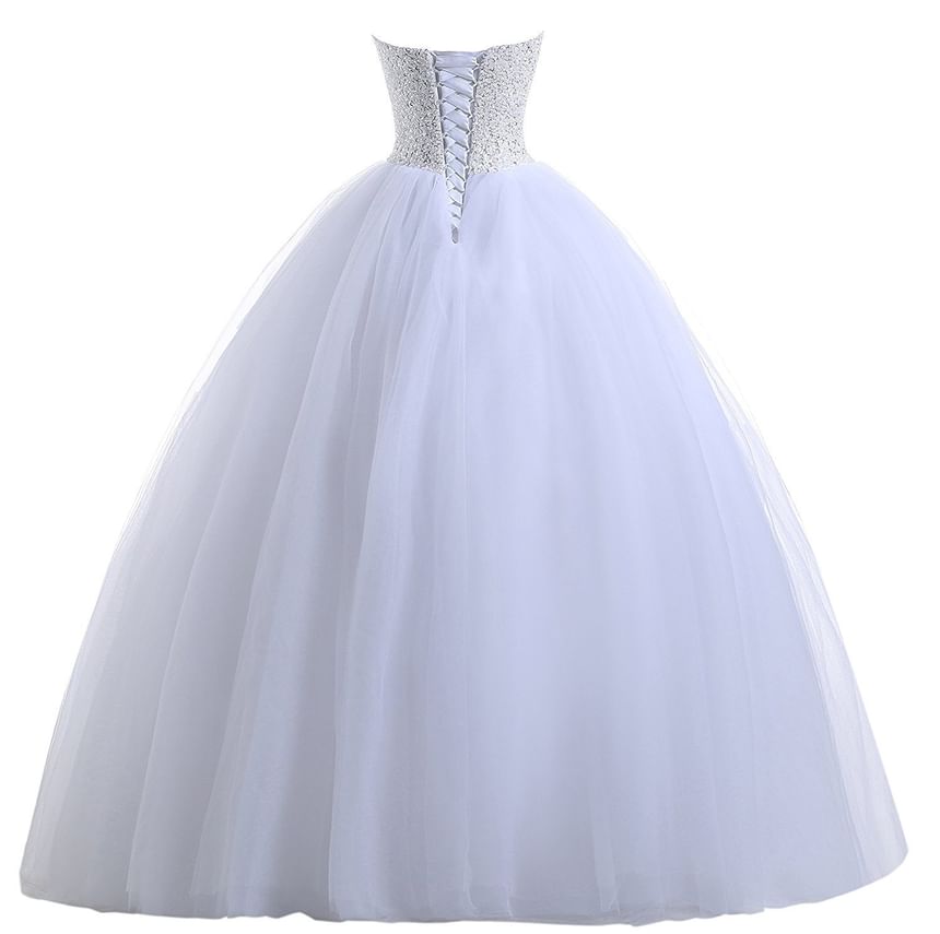 Plain Sequin Panel Mesh A-Line Tube Wedding Gown