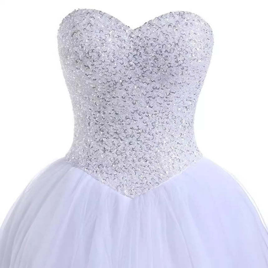 Plain Sequin Panel Mesh A-Line Tube Wedding Gown