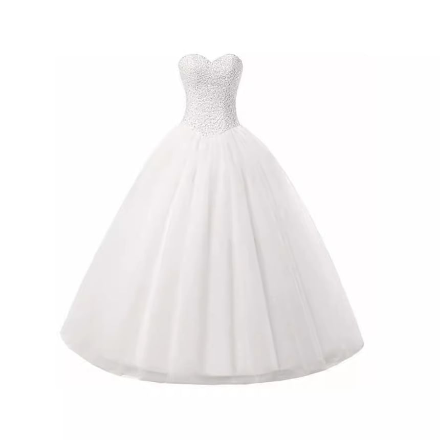 Plain Sequin Panel Mesh A-Line Tube Wedding Gown