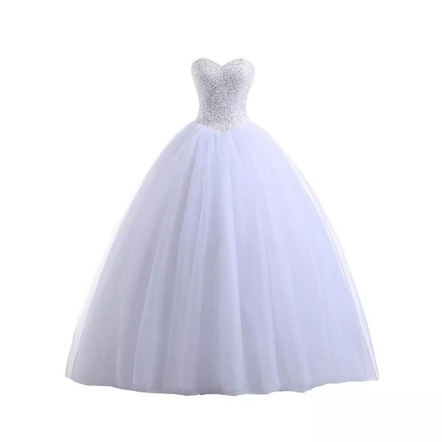 Plain Sequin Panel Mesh A-Line Tube Wedding Gown