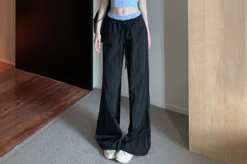 Halter Leg Waist Crop Button-Up V-Neck Low Pants / Top Gingham Wide