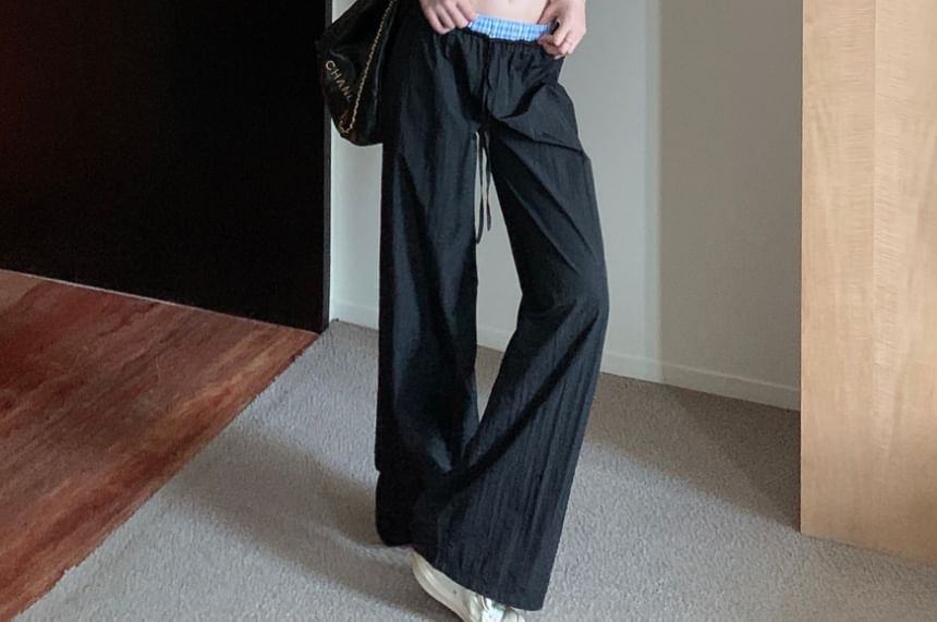 Halter Leg Waist Crop Button-Up V-Neck Low Pants / Top Gingham Wide