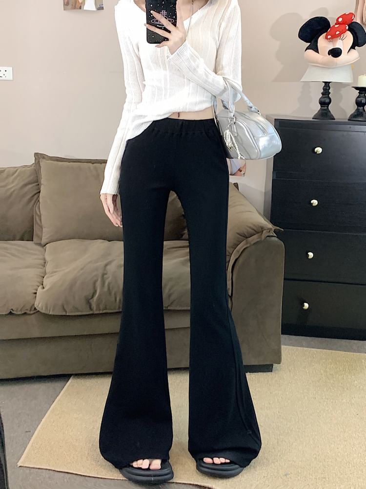 Plain Flared Pants Mid Rise