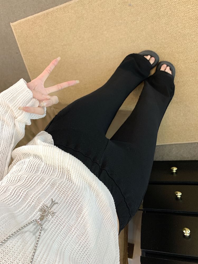 Plain Flared Pants Mid Rise