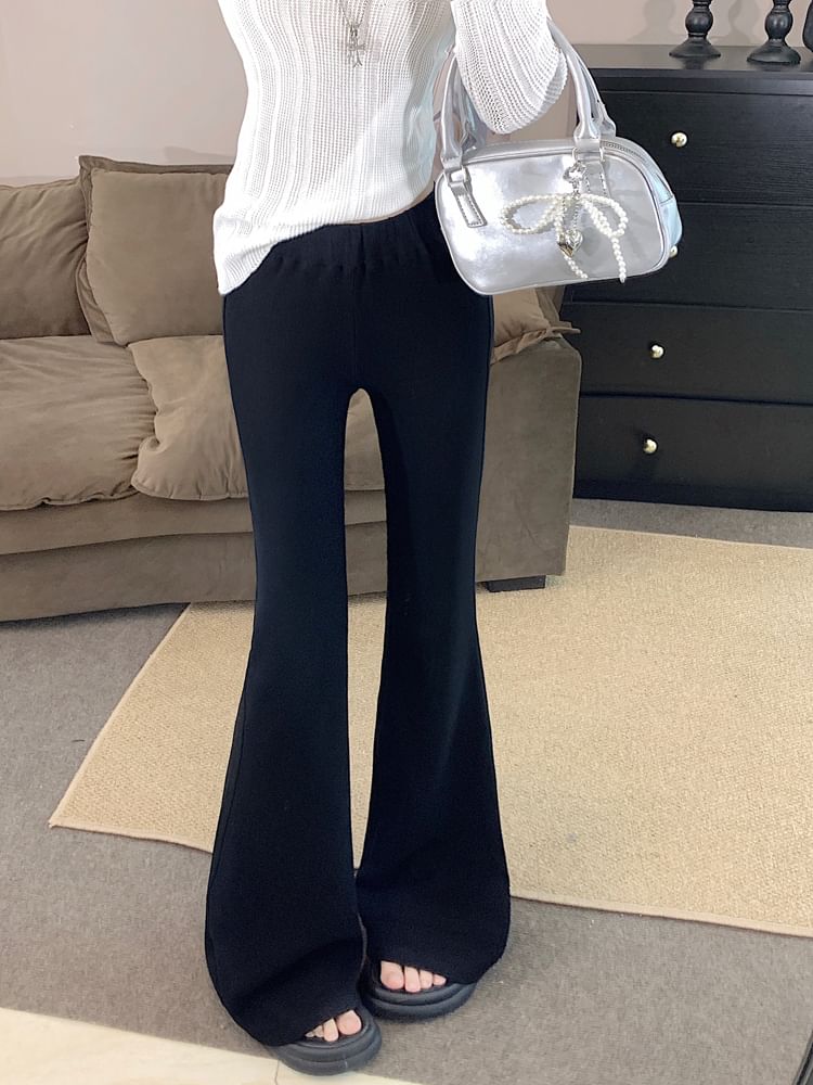 Plain Flared Pants Mid Rise