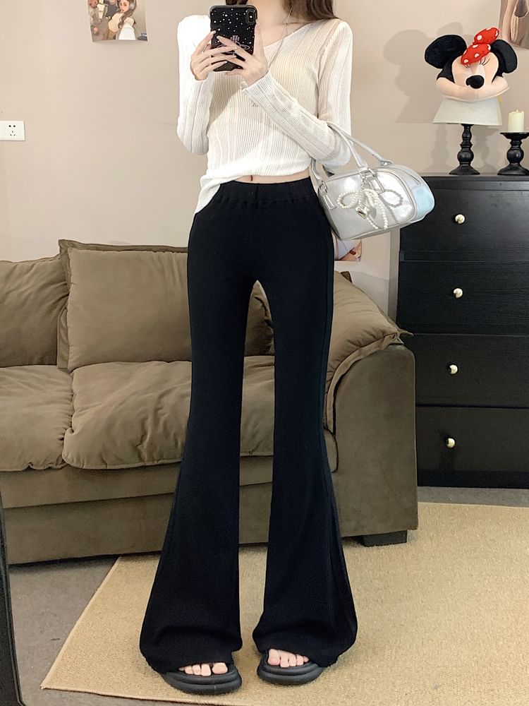 Plain Flared Pants Mid Rise