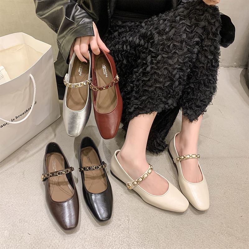 Square Mary Jane Toe Flats