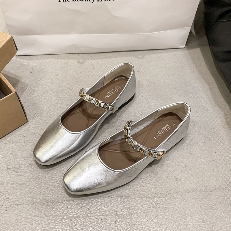 Square Mary Jane Toe Flats