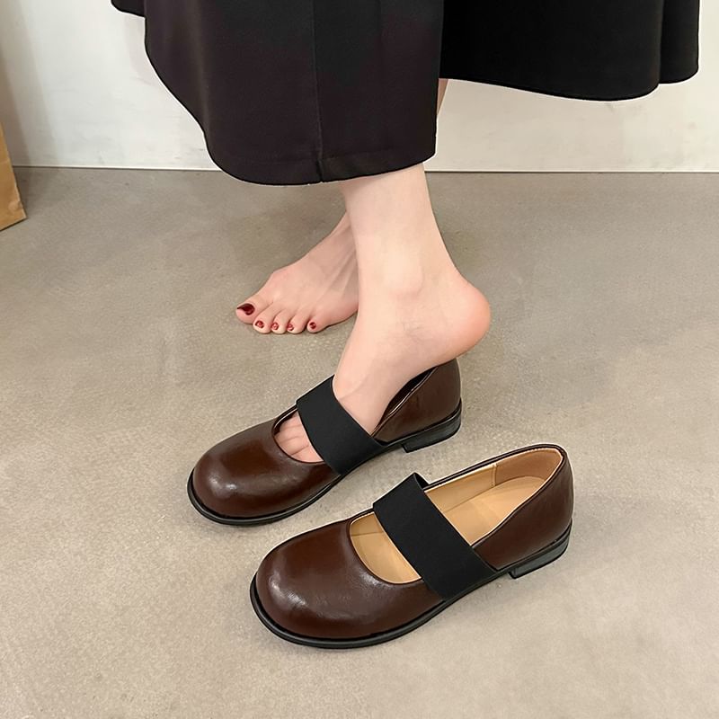 Leather Mary Jane Faux Pumps