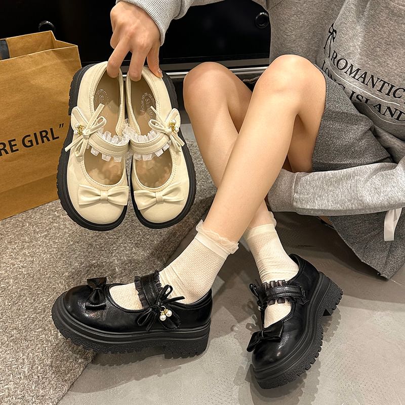 Frill Bow Platform Mary Jane Shoes