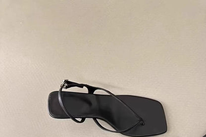 Plain Heel Kitten Toe Slingback Square Thong Sandals