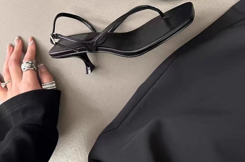 Plain Heel Kitten Toe Slingback Square Thong Sandals