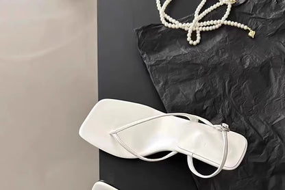 Plain Heel Kitten Toe Slingback Square Thong Sandals