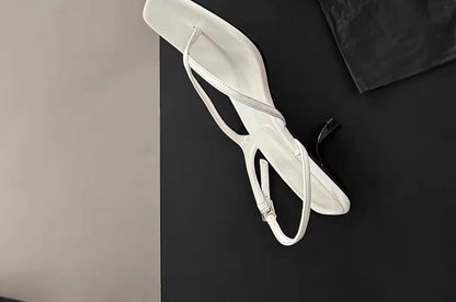 Plain Heel Kitten Toe Slingback Square Thong Sandals