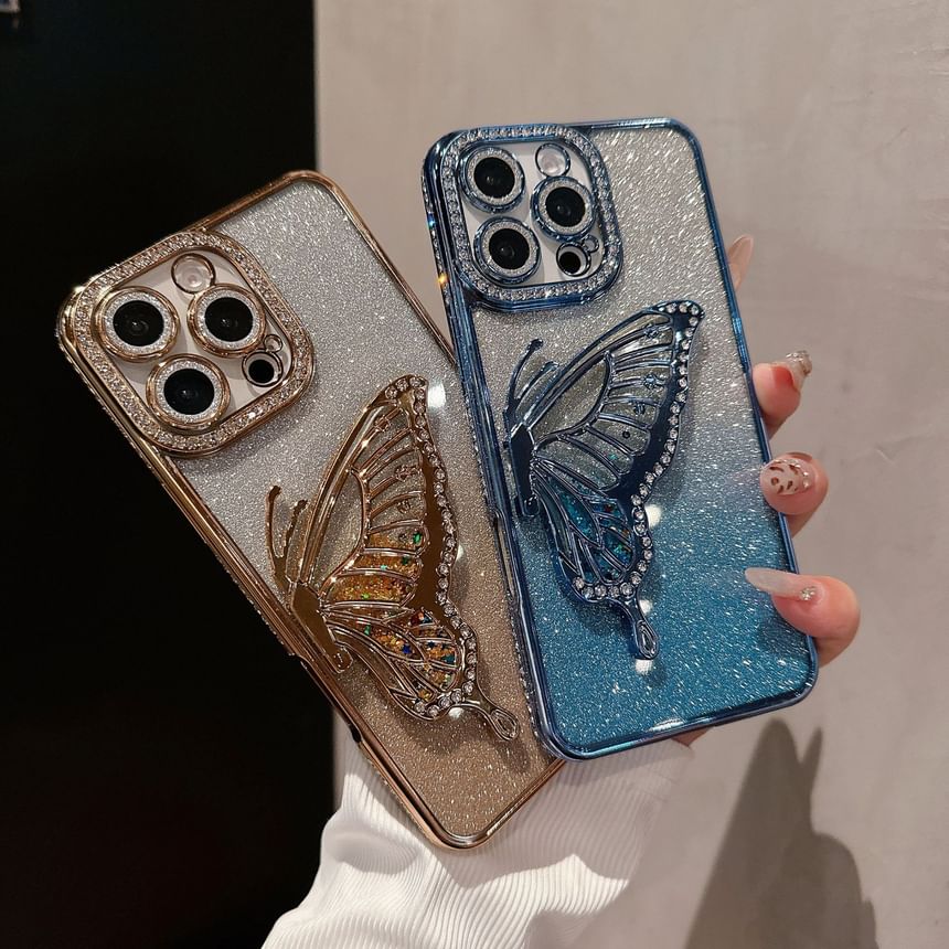 Stand Butterfly Embellished Phone Case