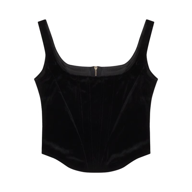 Faux Flared Camisole Top Square Leather Plain Rise High / Neck Pants