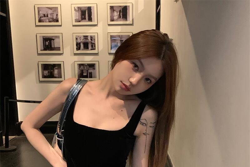 Faux Flared Camisole Top Square Leather Plain Rise High / Neck Pants