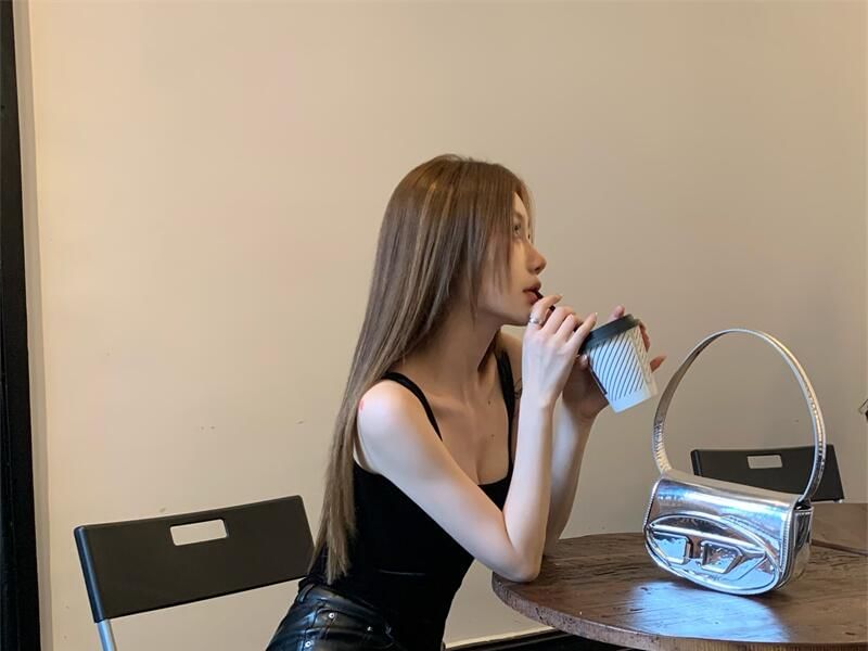 Faux Flared Camisole Top Square Leather Plain Rise High / Neck Pants