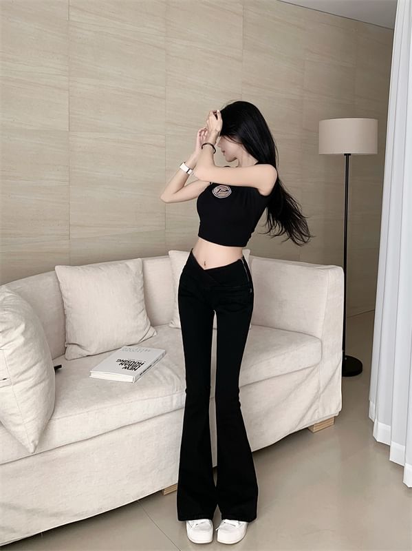 Plain Waist Mid Flared Pants