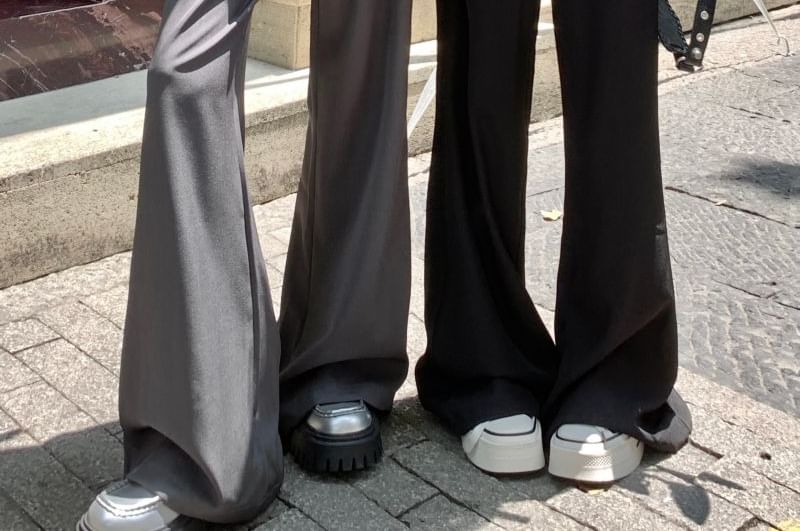 Pants High Overlay Flared Plain Skirt Waist