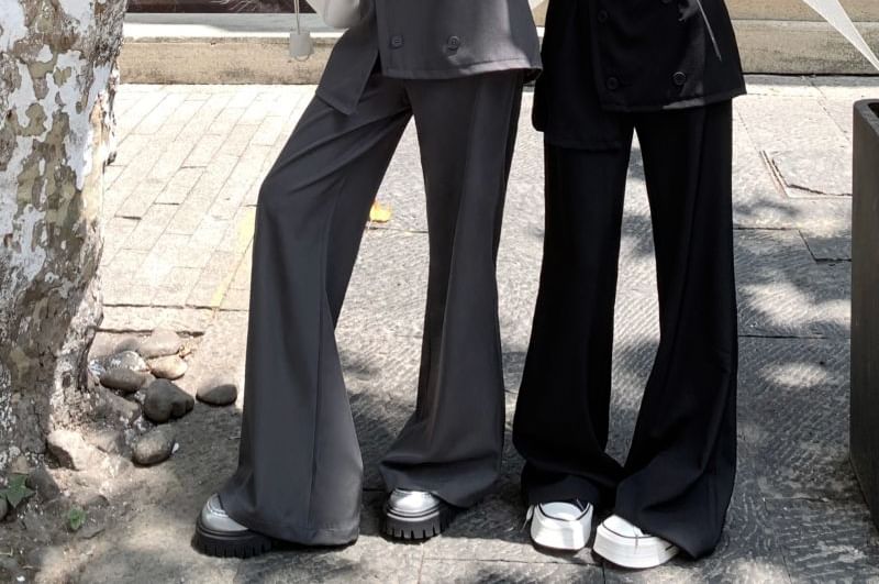 Pants High Overlay Flared Plain Skirt Waist