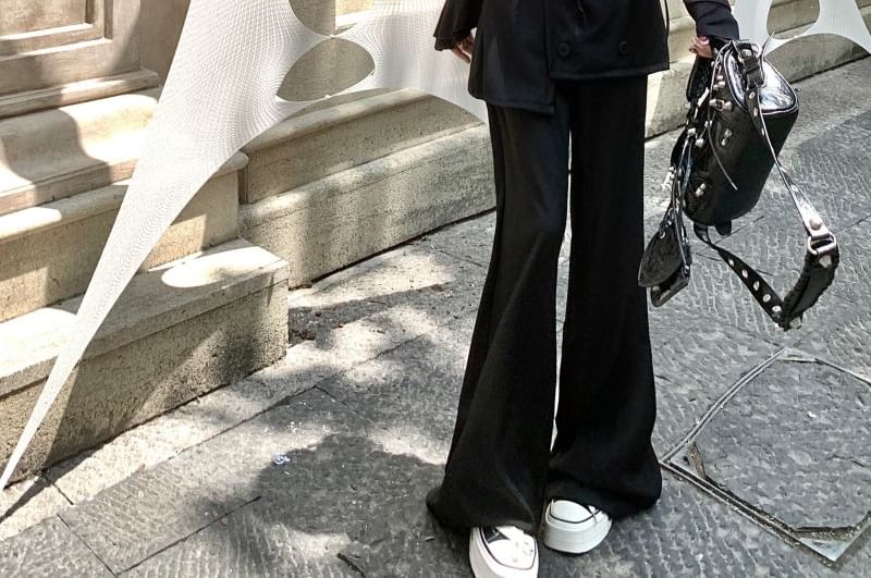 Pants High Overlay Flared Plain Skirt Waist