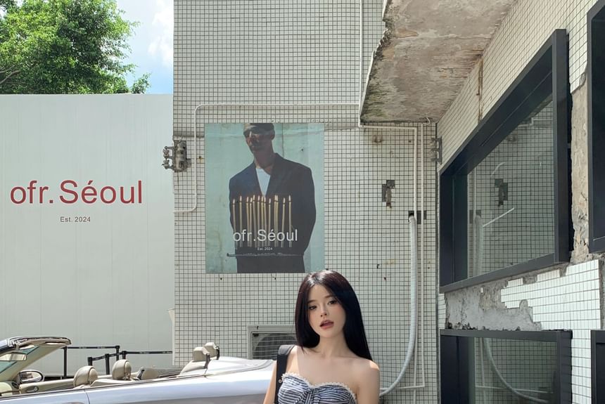 Leg Top Tube Wide Strapless / Striped Mid Pants Waist