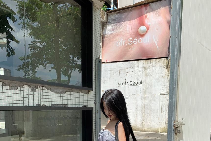 Leg Top Tube Wide Strapless / Striped Mid Pants Waist