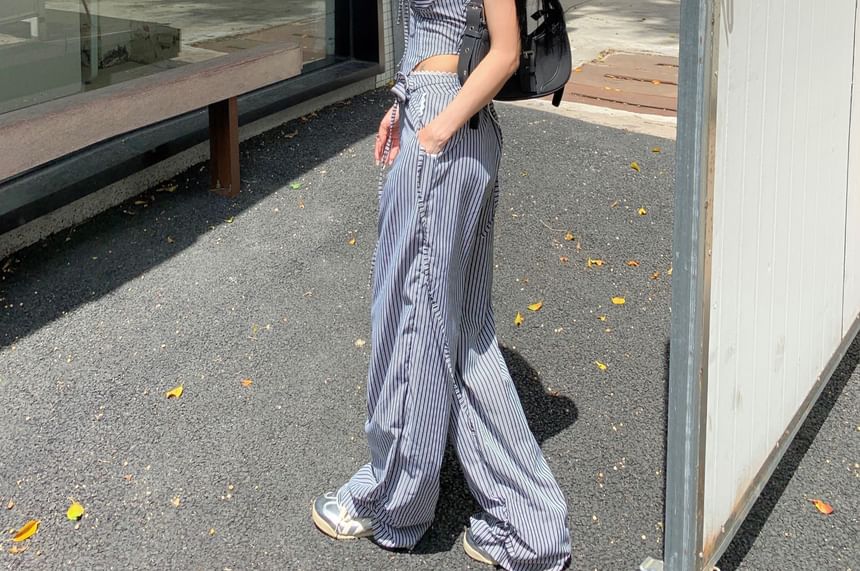 Leg Top Tube Wide Strapless / Striped Mid Pants Waist