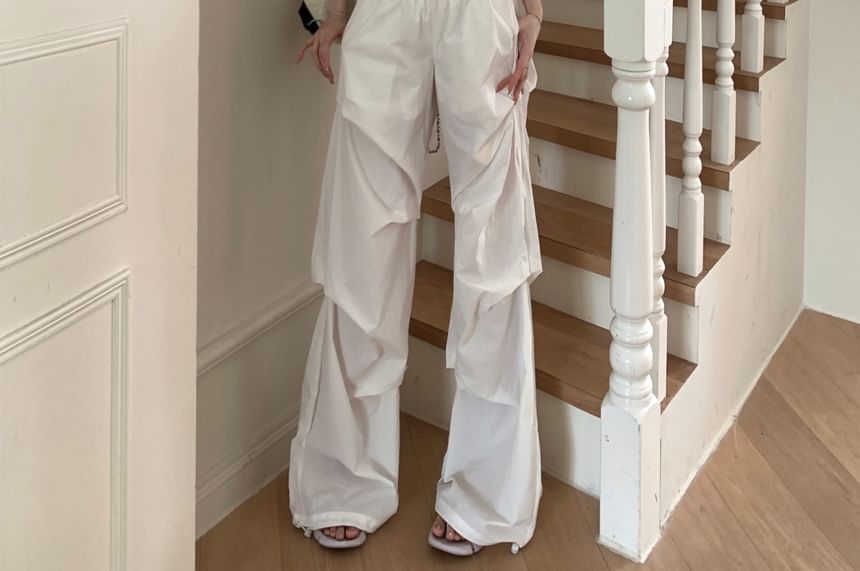 Plain Bodysuit Waist Pants Low Leg / Round Wide Neck Sleeveless Top Ruched