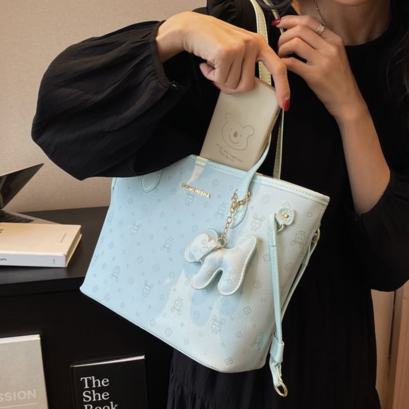 Leather Drawstring Bag Tote Patterned Faux