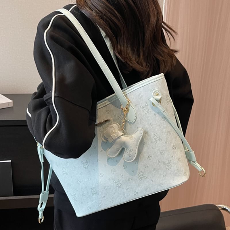 Leather Drawstring Bag Tote Patterned Faux