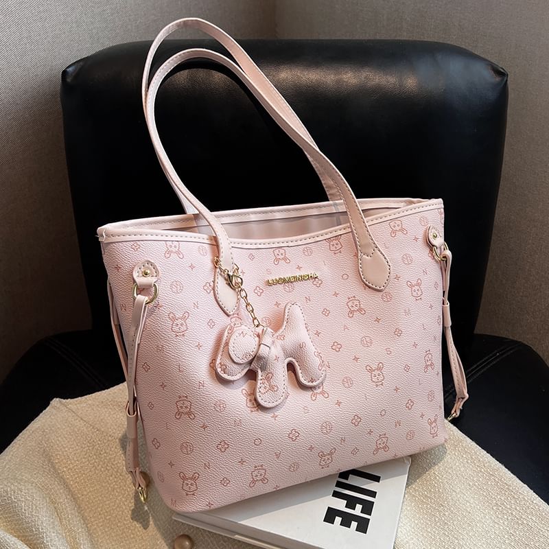 Leather Drawstring Bag Tote Patterned Faux