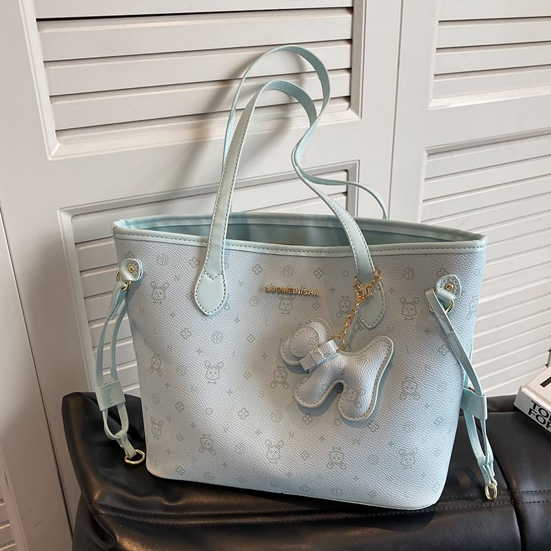 Leather Drawstring Bag Tote Patterned Faux