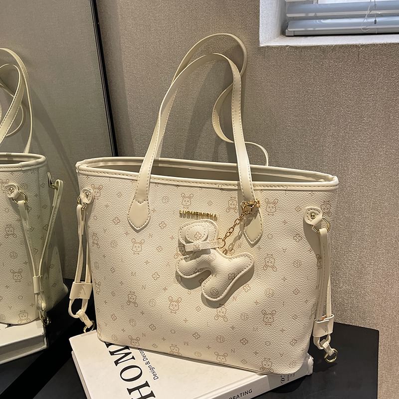 Leather Drawstring Bag Tote Patterned Faux