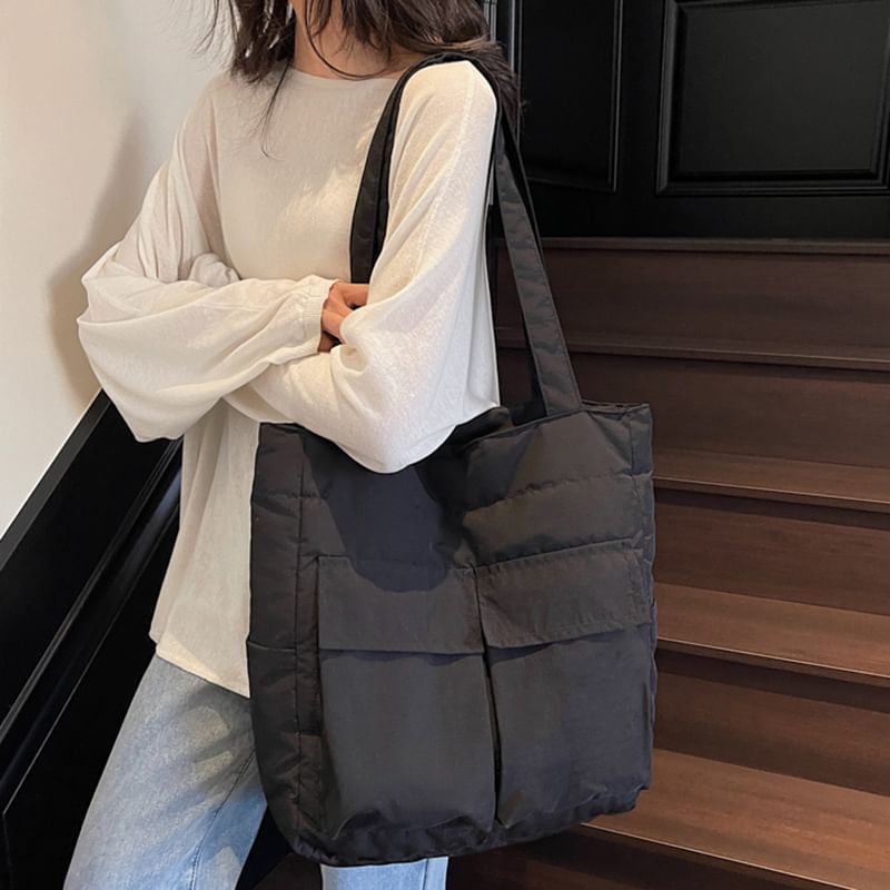 Plain Fabric Pocket Flap Bag Tote