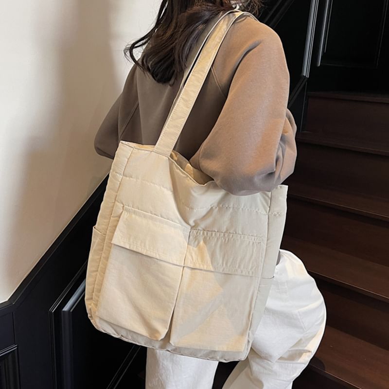 Plain Fabric Pocket Flap Bag Tote