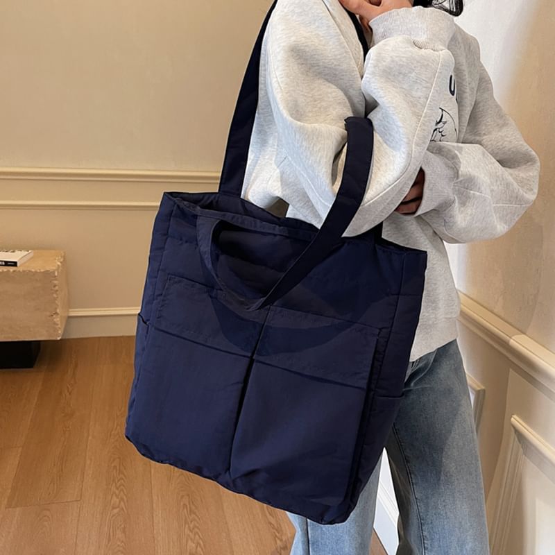 Plain Fabric Pocket Flap Bag Tote