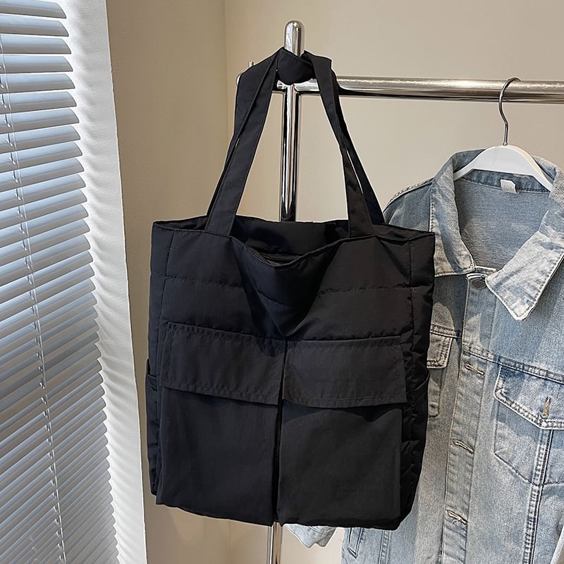 Plain Fabric Pocket Flap Bag Tote