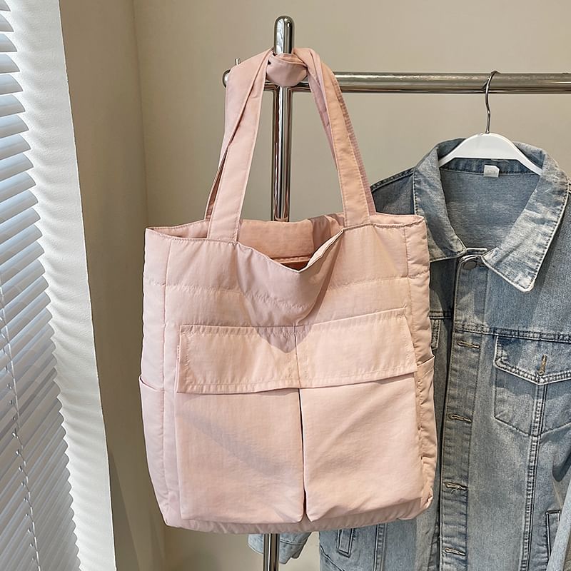 Plain Fabric Pocket Flap Bag Tote