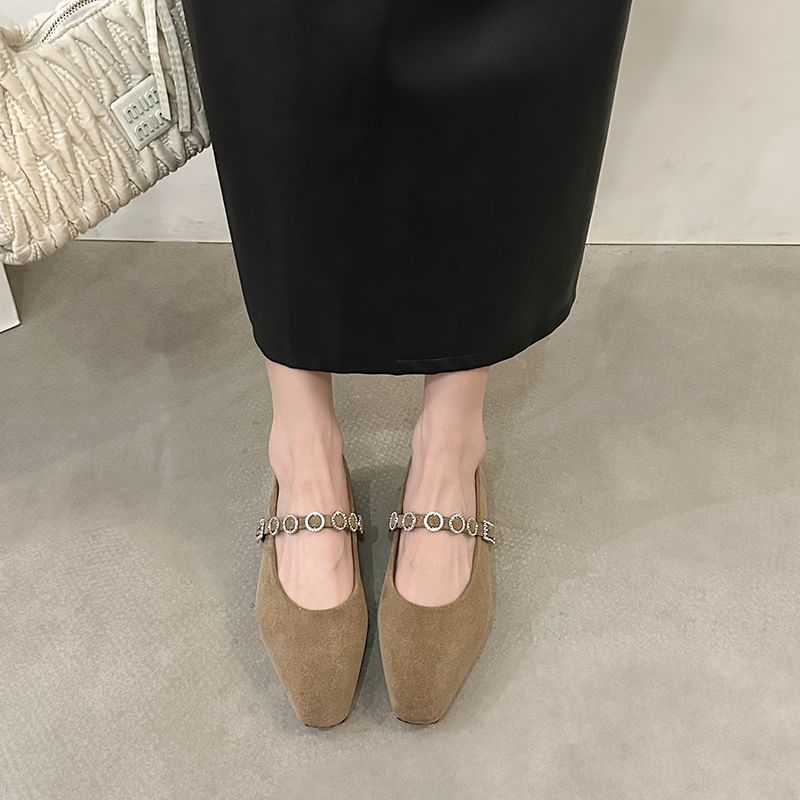 Rhinestone Heel Mary Jane Accent Chunky Pumps