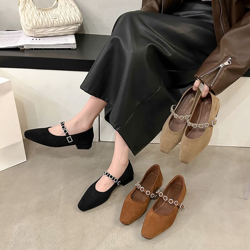 Rhinestone Heel Mary Jane Accent Chunky Pumps