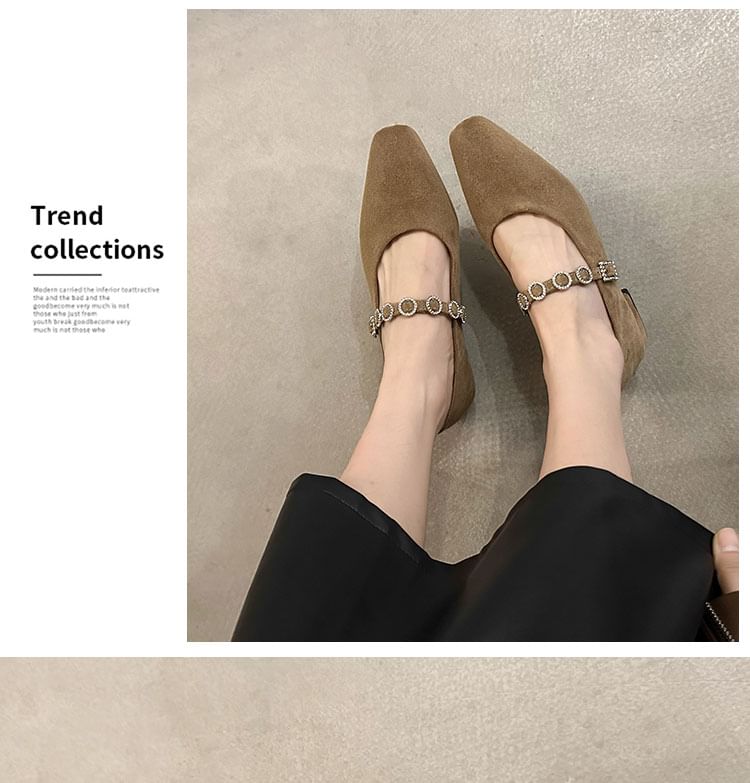 Rhinestone Heel Mary Jane Accent Chunky Pumps