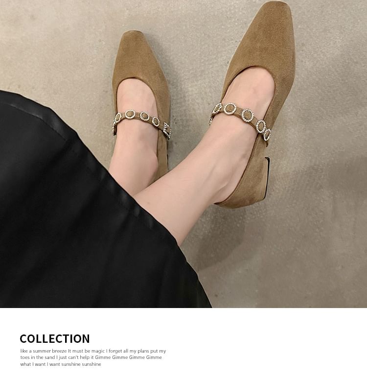 Rhinestone Heel Mary Jane Accent Chunky Pumps