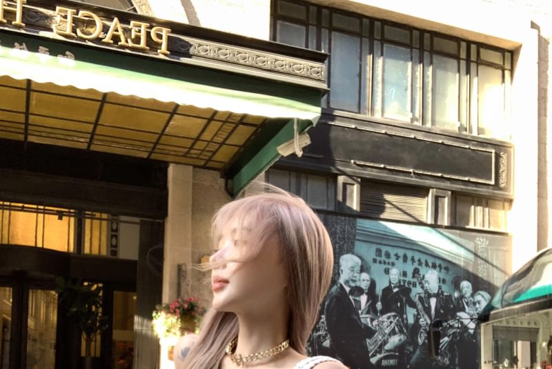 / Side-Slit Asymmetrical Drawstring Top Flared Waist Strapless Pants High Plain