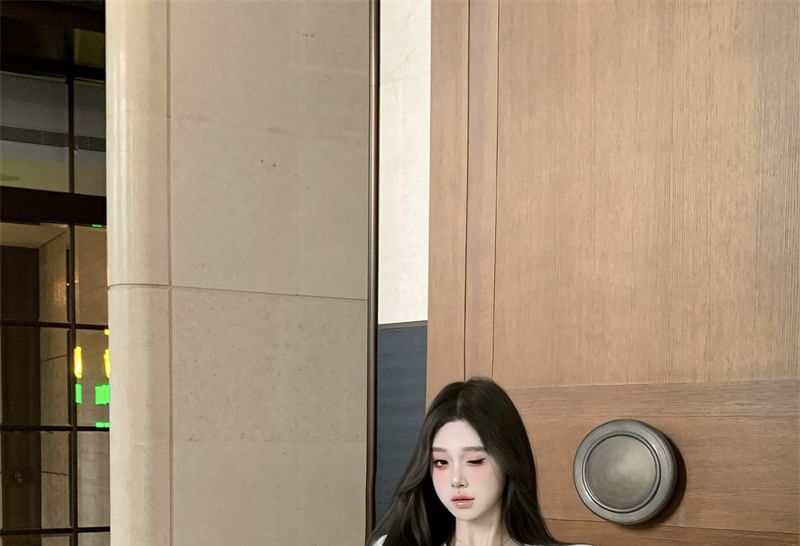 A-Line Skirt Cropped Top Open Lace Rise / Plain Jacket Bustier High Front Mini